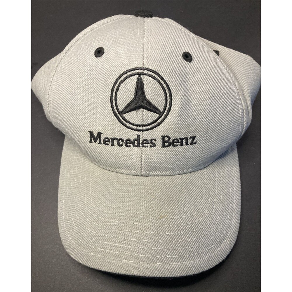 Vintage Mercedes-Benz Gray Strapback Hat Cap Embroidered Logo Adjustable